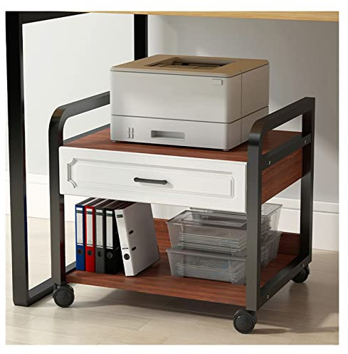 Druckerständer 2-stöckiger Vintage-Druckerständer unter dem Schreibtisch mit Schubladen und Lenkrolle for das Heimbüro, Druckertisch-Organizer, mobiler Druckerregalwagen Druckerständer für Schreibtisc