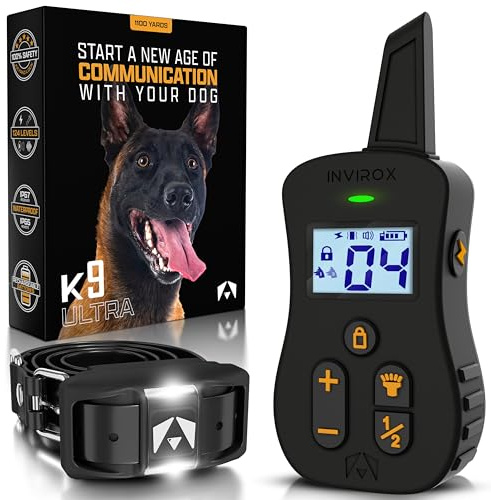 INVIROX Ultra K9 Dog Training Collar with Remote, 124 Levels for Reactive, Stubborn or Hard-to-Train Dogs, ¾ Mile Range, Night-Light Mode, Safe Communication, IP67 Waterproof E Collar for Large Dogs