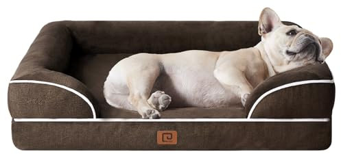 EHEYCIGA Orthopädisches Hundebett Kleine Hunde, 89x56cm, Memory Foam Hundekorb Mittelgroße Hunde, Waschbar Hundesofa Wasserdicht rutschfest, Hundecouch mit Hohem Rand, Braun