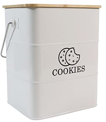 Xbopetda Biscuit Tin Cookie Jar, Biscuit Jar with Airtight Wooden Lid & Handle, Vintage Style Metal Storage Box, Farmhouse Kitchen Canister for Cookies & Biscuits (White)