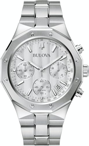 Bulova Misc Classic Chronograph Uhr für Herren in der Farbe Silber mit Armband aus Edelstahl, Wasserdichtigkeit: 10 bar, Gehäusedurchmesser: 44 mm, 96B408