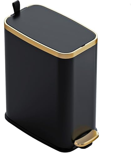 CEROELDA Bote de basura pequeño para baño con tapa, cierre suave, 5 litros, delgado de metal, papelera rectangular estrecha para oficina, dormitorio, inodoro, sala de estar, color negro