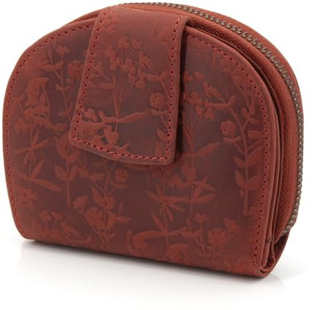 Moderne Leder Damengeldbörse mit RFID-Schutz und Riegelverschluss, Geldbeutel für Frauen mit Blumenmuster (Rot)