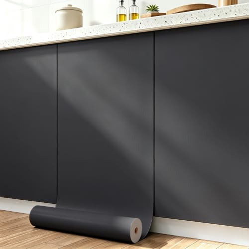 FunStick Schwarze Folie Selbstklebend Küchenfolie Anthrazit Tapete Selbstklebend Schwarz Wand Wohnzimmer Möbelfolie Schwarz Hell Dekofolie Küchenarbeitsplatte Kommode 40CM×6M Schwarze Klebefolie Möbel