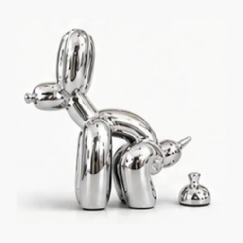 Escultura de perro haciendo caca, estatua decorativa estética de perro de globo, regalo divertido para amantes de mascotas, Día de la Madre; animal pequeño para mesa, estantería, decoración (plateado)