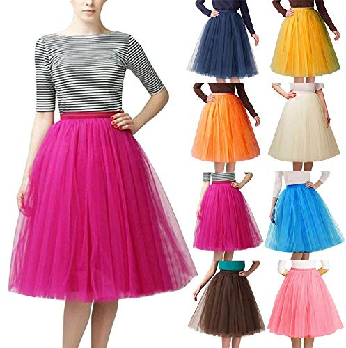 Tüllrock Damen Tutu Rock Midi Petticoat Hoch Taillierter A Linien Rockabilly Petticoat Mesh-Chiffon-Faltenrock Karneval Kostüm Tanzrock Unterrock