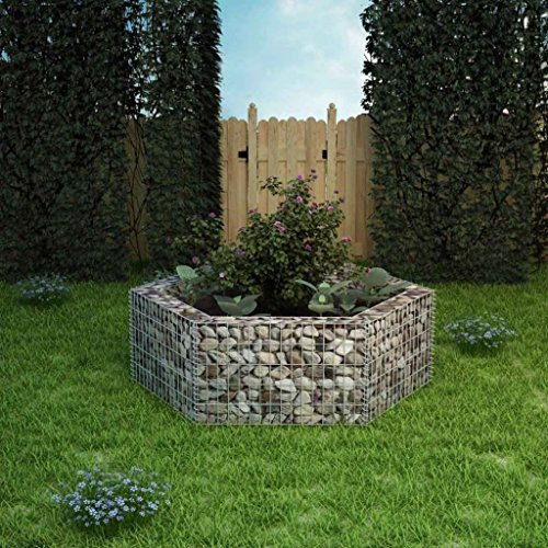 NITCA Gabbione Letto Rialzato da Giardino Esagonale in Acciaio Zincato, Gabbioni Metallici, Gabbione in Rete, Gabbioni Giardino Esterno, Argento 160x139x50 cm