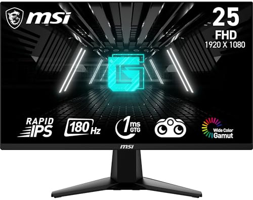 MSI G255F - Monitor de computadora de 25 Pulgadas 1920 x 1080 (FHD), 180 Hz, sincronización adaptativa, HDMI, DisplayPort, Montaje VESA, inclinación Ajustable, Altavoz, 1 ms, Negro