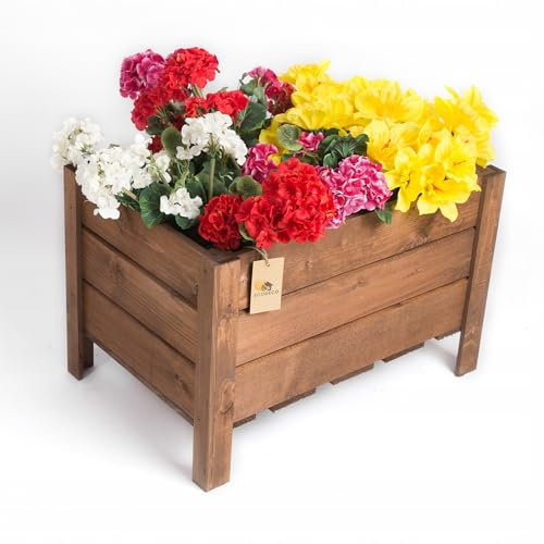 ECODECO Hochbeet Blumenkasten Balkon | Hochbeete für Garten Terrasse Pflanzkasten Holz | Hochbeet Balkon Blumenbank 40 x 37 x 60 cm | Braun