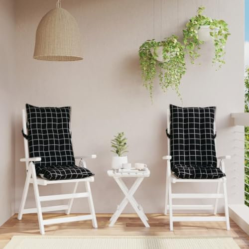 Homgoday Hochlehner-Auflagen 2 STK. Gartenstuhlauflagen Sitzauflagen Stuhlauflagen Sitzpolster Sitzkissen für Garten Balkon Camping Stuhl Schwarz Karomuster Stoff