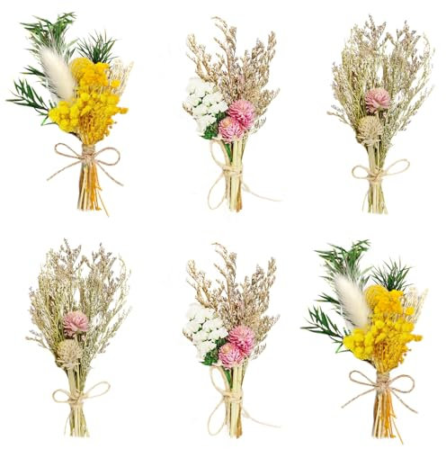 SZSMW 6er-Pack Trockenblumen Strauß - Trockenblumenstrauß Klein - Mini Trockenblumenstrauß - Geeignet FüR Heimdekoration,Gartendekoration,Urlaubspartys,Verblasst Nicht Leicht