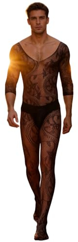 Ohyeahlady Bodystocking Herr Fisknät Underkläder Herr Trikåer Nätdräkt Catsuit Strumpor Elastiska Underkläder Svart XS-M