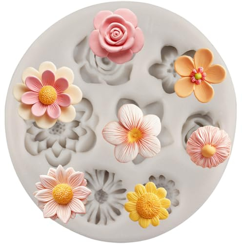 MINFEIDMS Flower Fondant Cake Moulds Daisy Rose Chrysanthemum and Small Flower Candy Silicone Moulds for Cake Decorating Cupcake Topper Chocolate Gum Paste Polymer Clay