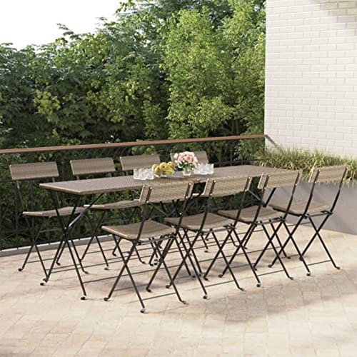 JUDYY Bistrostühle 8 STK. Klappbar, Gartenstühle, Balkonstuhl, Balkon Stuhl, Garten Stühle, Terrassenstuhl, Stühle Für Draußen, Grau Poly Rattan und Stahl
