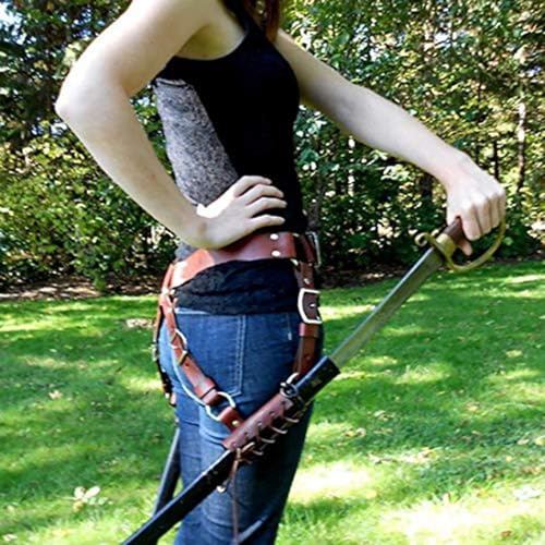 MDFCZXP Leder Doppelsäbel Schwert Scheide Gürtel Mittelalter Krummsäbel Scheide Harness LARP Ritter Accessoire