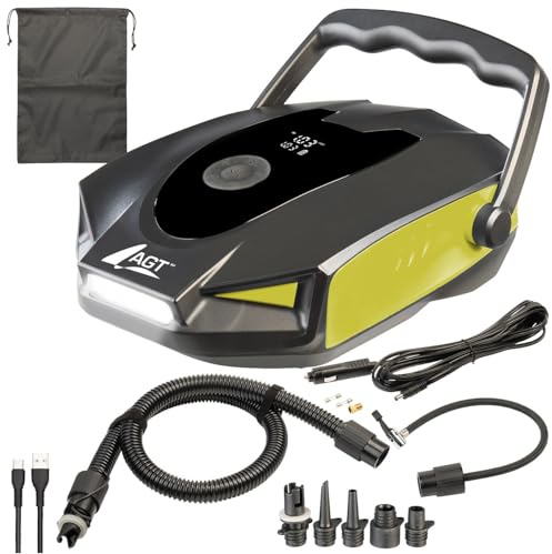 AGT SUP Akku Pumpe: 2in1-Akku-Kompressor- & Schlauchboot-Pumpe, 50 psi /3,4 bar, 12V / USB (Luftpumpe Schlauchboot, SUP Kompressor, e Bike)