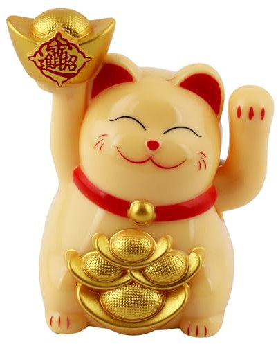 Freak Scene Glückskatze Mini Maneki-Neko Reichtum beige Solar 5cm Winkekatze Lucky Cat