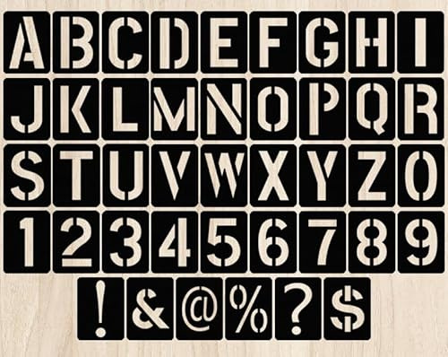 Aililong Set di 42 stencil con lettere e numeri, riutilizzabili per cartellini in legno, pittura e progetti artistici fai da te, stencil con lettere e numeri, 10 cm, lavabile