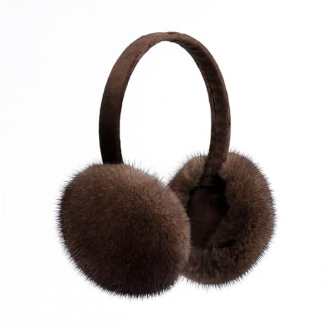 VONCYKI Orejeras Unisex de Piel de visón auténtica con Banda de Terciopelo, Calentador de Orejas Plegable for Hombre y Mujer(Light Brown)