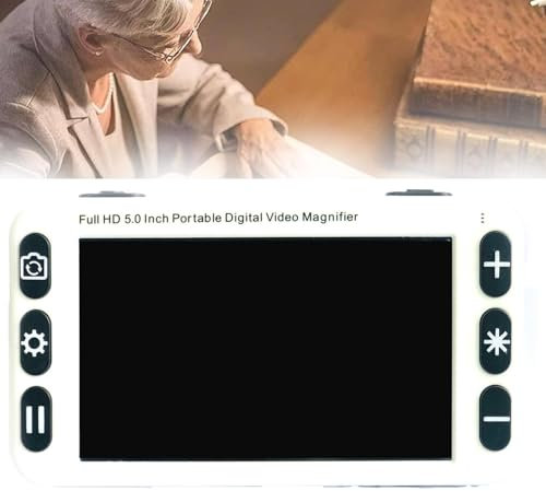 Digital Video Förstoring Apparat Läshjälpmedel - Bärbar Elektrisk Förstoringsglas 5 Tum, Hopfällbar Handhållen Uppladdningsbara Synhjälpmedel för Svagsyn, 2-48X LCD-Skärmzoom,White