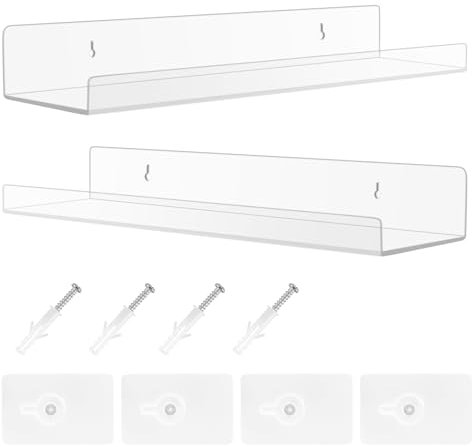 Trukafie Mensola, 2 pezzi Mensole da Muro Design Mensole da Parete in Acrilico Trasparente Senza Foratura per Bagno Soggiorno e Camera da Letto Portaspezie Libreria