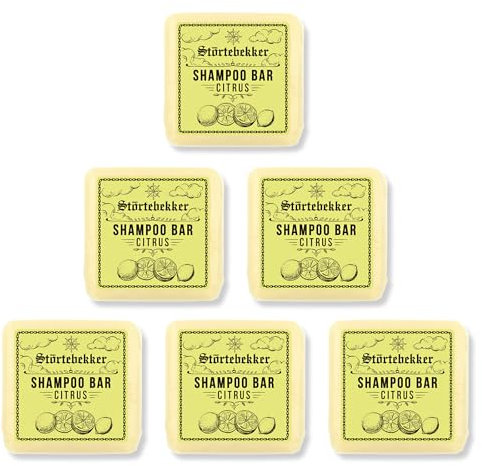Störtebekker Champú Premium Bar Citrus (6 unidades) – Champú sólido para hombre y mujer – Jabón de ducha 3 en 1 para hombres, para cabello, cuero cabelludo y barba, champú hidratante, vegano, hecho a