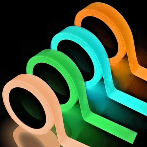 BSITSSS 4 x Cinta Adhesiva Fluorescente, Cinta Fluorescente Adhesiva 5 m x 1 cm, Impermeable Cinta Luminosa, Cinta Adhesiva Luminosa para Escenario, Decoración de Pared, Duradera, Estable, Segura