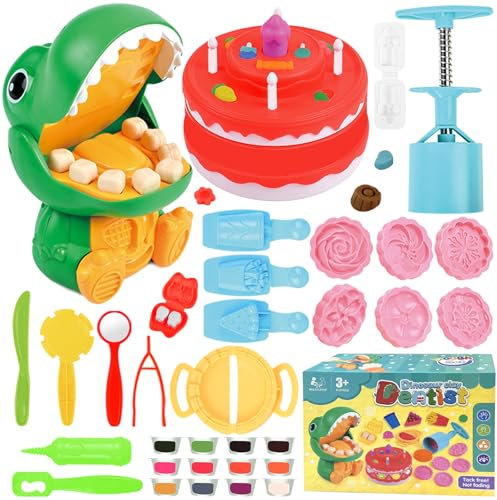 Snarflun 34 Formine per Plastilina,Cucina per Torte per Bambini, Accessori per Torte Fai-Da-Te, Modellabile Plastilina Argilla 12 Vasetti Plastilina Accessori, Ragazzi e Ragazze 3-12 Anni