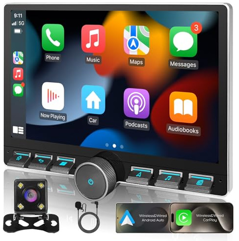 WENMENGDE 10 IPS QLED 1080P Full Touch 2+32G Double Din Car Radio Audio Video Stereo Receivers with Apple CarPlay Android Auto Rearview Camera BT Split Screen WiFi SWC PIP DSP GPS Navigation