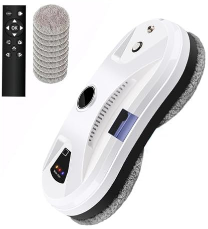 Robot Glass Cleaner, 5600 Pa Suction, Automatic Window Cleaner, Security System, Intelligent Navigation, Remote Controlled, for All Smooth Surfaces, with 10 Cloths (B)
