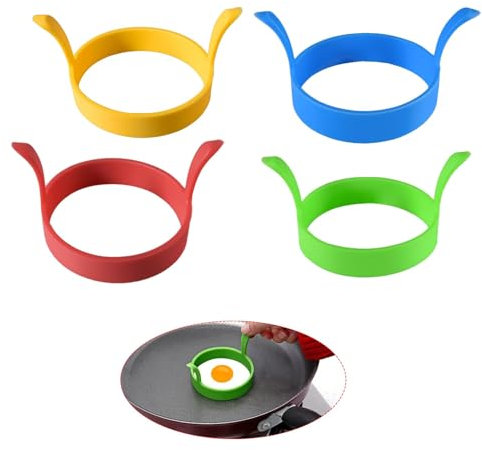 4 Stück Spiegeleiform,Eierring Mit Zwei Griffen Pancake form,Runde Spiegeleierformen Silikon-Eier-Bratring,für Omeletts,Hamburger,Fleischpastete und Dünner Pfannkuchen,für die Küche und Camping.