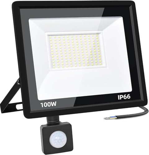 CREATESTAR Projecteur extérieur LED Detecteur de Mouvement 100W, 10000LM Spot LED Extérieur IP66 étanche projecteur led extérieur Projecteur blanc froid 6500K, Eclairage pour jardin cour Garage