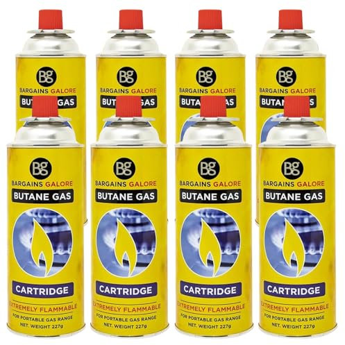 Pack of 8 Butane Gas Canisters - EN417 Camping Gas Bottle Canister Cylinders for BBQs, Weed Burner, Blowtorch & Stoves, Reliable Propane Refill, Long-Lasting & Safe for Festivals, Outdoor Cooking