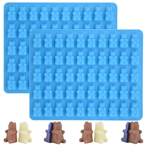 Butabeishy Lot de 2 moules en silicone en forme d'ourson en gélatine, 50 moules par moule, 18,8 x 13,8 cm, bleu