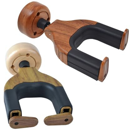 Abnehmbare Gitarrenhaken Wandhalterung 2 Stück für Instrumente | Holz, Eisen und Gummi, Einfache Montage, Tiefe Auflage, Schützt vor Falscher Ablage