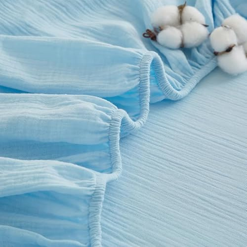 Gezu Baumwolle Spannbettlaken 140x200cm Hellblau Spannhöhe 30cm Bettlaken Musselin Baumwolllaken Atmungsaktiv für Dicke Matratzen Hochwertiger Stoff Anti-Milben Hypoallergen Hochwertig, Öko-TEX