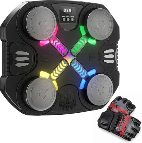 Esnowlee Music Boxing Machine for Kids, Wall-Mounted Bluetooth Punch Pad with Gloves,Sport Toy Gifts for 3 4 5 6 7 8 9 10 11 12 Year Old (Black)