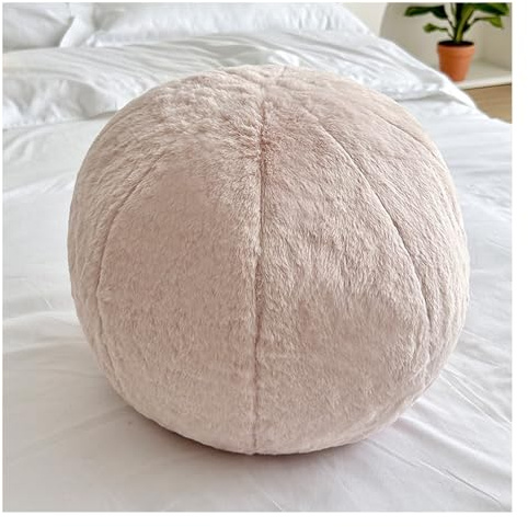 moismk 25cm 3D Runde Kissen Plüsch Ball Dekokissen Kugelförmige Wurfkissen Rundes Ballkissen Rundes Ballkissen Plüsch für Wohnzimmer Schlafzimmer Zierkissen(Beige)