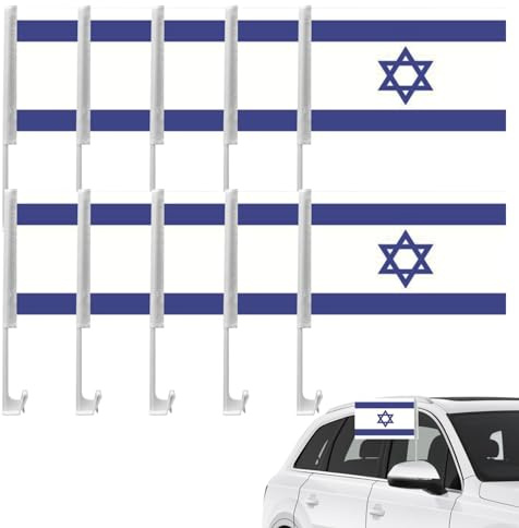 Bandera de Israel para coche, 10 unidades, 30 x 45 cm, doble cara, con clip de montaje, impermeable, resistente a la decoloración, para exteriores, desfiles, festivales, eventos, bandera israelí