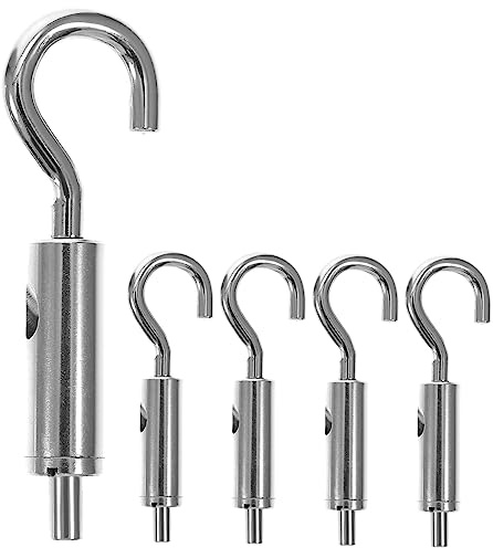 Cabilock 5pcs Wire Rope Turnbuckle Hook and Eye Suspension Hardware Set, Steel Cable Tensioner Safety Lock for Industrial Lifting and Outdoor Hanging