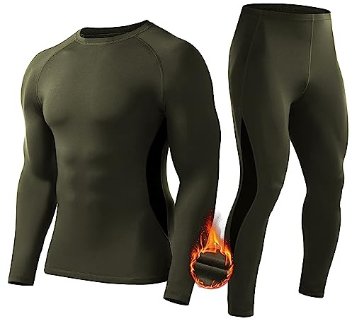 WISMBOX Thermounterwäsche Herren Set, Warm & Atmungsaktiv mit Innenfleece | Thermounterwäsche Herren Set Winter mit Innenfleece, Bequeme Elastische Skifahren Funktionsunterwäsche für Training & Alltag