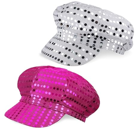 EUPSIIU 2 Pcs 70s Chapeau à Paillettes, Disco Chapeau pour Femmes, Argent et Rose Glitter Disco Party Chapeaux, Abba Disco Accessoires de Costume pour Cosplay Retro Party Carnaval Fête (Argent, Rose)
