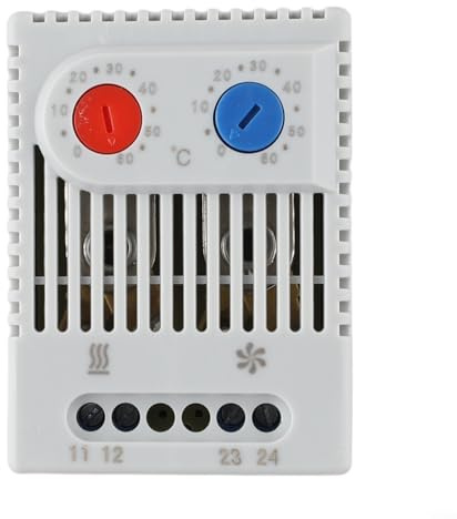 Mechanischer Bimetallthermostat DIN-Schienenmontierter Temperaturregler 0-60 °C, kompakter Schalter für elektrische Heizungen, Ventilatoren, Alarmanlagen im Schaltschrank (ZR011)
