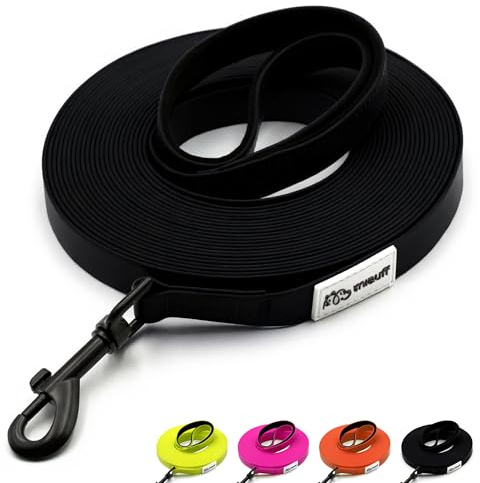 Miauff Schleppleine für Hunde, Gummiert & Wasserdicht, Robuste Trainingsleine mit Handschlaufe & Karabiner für Große bis Kleine Hunde (schwarz, 3m)