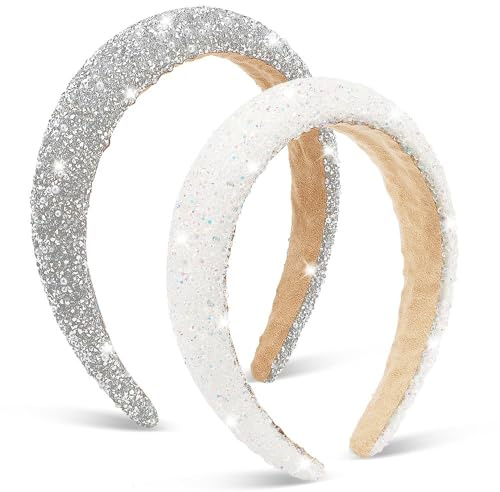 2 Pièces Serre Tete Femme Paillette Serre-Tête con Strass Bandeaux Cheveux Pailleté pour Filles Mode Brillant Headband pour Noël Fête du Nouvel An Carnaval Mariage Tous les Jours (Blanc Argenté)