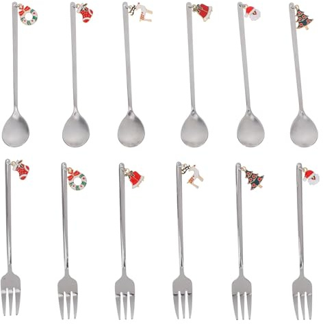 HOLIDYOYO 12 Piezas Cucharitas Café Acero Inoxidable con Diseño Navideño Cucharillas Postre Decorativas para Mezclar Café y Té Juego Multipropósito para Fiestas y Uso Diario