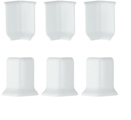 Baseboard Corner for 5.4 cm Height Trim | Wall Base Cove Moulding Connector | 3 Inside + 3 Outside Corners | White, Grey, Bl(S White)