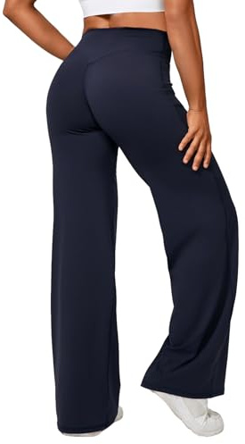Odizli Yogahose Damen Lang High Waist Blickdicht Yoga Gym Sport Straight Leg Hose Scrunch Leggings Schlaghose