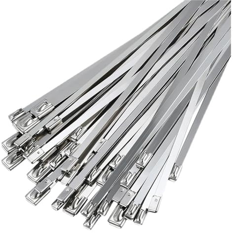 50 Uds. Bridas for cables de acero inoxidable 304 autoblocantes con bola de 7,9mm, envoltura de escape con cierre recubierto de Metal con cremallera de escape(7.9x700mm)