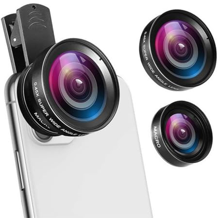 Universal Handy Objektiv Set, 2 in 1 makro objektiv Handy, Telefonkamera Objektiv Set, 0.45X Weitwinkelobjektiv & 15X Makroobjektiv, Universeller Clip, Für die meisten Smartphones